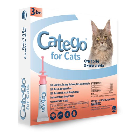 Catego Fast-Acting Flea and Tick Treatment For Cats/Kittens (Over 1.5 lbs) Kills Fleas Within 6 Hours, Prevents Flea Re-Infestations
