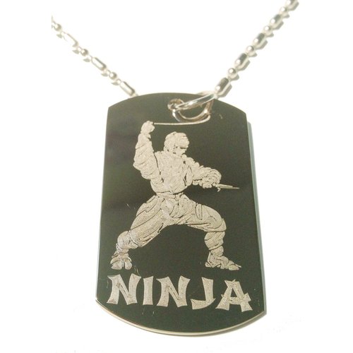 Ninja Warrior Logo Symbol - Military Dog Tag, Luggage Tag Metal Chain Necklace