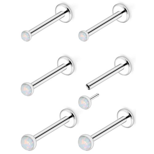 Ftovosyo 20G Threadless Push in Nose Rings Studs Surgical Steel Pushin Nose Stud 2mm 2.5mm 3mm Round White Opal Nose Piercing Jewelry for Women Men