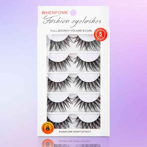 WHENFOMK False Eyelashes, 3D Crisscross Eyelashes 5 Pairs Long Fake Lashes Extensions, Contact Lens Friendly, Easy to Apply, Reusable Strip