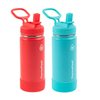 ThermoFlask 16oz Stainless Steel Water Bottle, 2-Pack, Red and Aquamarine