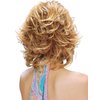 RENERSHOW Short Blonde Curly Wigs for White Women Mixed Blonde Highlight Synthetic Wig with Bangs Side Part Pixie Cut Wig