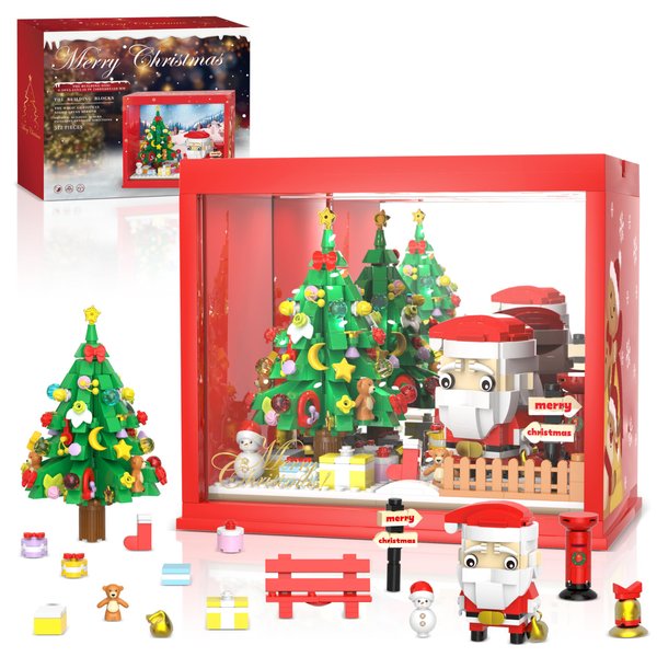Bestbase Santa Claus Christmas Tree Building Blocks Kit - 512 Pieces Magic Christmas Night Abyss Mirror, Surprise Xmas Gifts with LED Light Building Toys, Christmas Stocking Stuffers for Boys/Girls