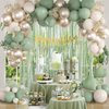 Sage Green Birthday Party Decorations with Happy Birthday Banner Green Fringe Curtain Butterfly Decorations Foil Balloons Happy Birthday Decorations for Women Adults