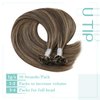 YoungSee Highlight U Tips Hair Extensions Real Hair Extensions Brown with Blonde U Tip Real Hair Extensions Human Hair Brown Keratin Hair Extensions Human Hair Brown UTips Hair Extension 18In 1G/S 50G