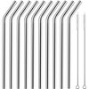 Set of 10 Stainless Steel Straws, HuaQi Bent Reusable Drinking Straws 10.5'' Long 0.24‘’ Dia for 30 oz Tumbler and 20 oz Tumbler, 2 Cleaning Brush Included (10 Bent Straws + 2 Brushes）