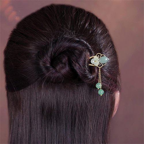 MIAO WU Jade Flower Hair Pins Women Girls Hair Stick,Retro Hanfu U Shape Chopsticks Hair Styling Hair Making Accessories Headwear Cosplay Gift