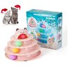 Suhaco Interactive Cat Toys for Indoor Cats Fun Roller 4 Level Cat Tower with Cute Stickers Turntable Kittens Ball Teaser Toy (Pink)