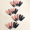 Black French Tip Nails Press on Extra Long Stiletto Acrylic Fake Nails Glitter Wavy Lines Glue on Nails Mirror Reusable Stick on Nails for Women DIY Manicure Decoration