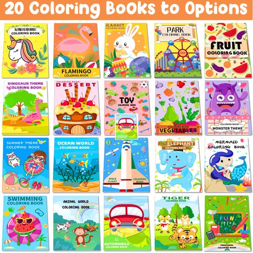 20PCS Coloring Books for Kids Ages 2-4,4-8,8-12 Small Coloring Books for Kids Birthday Party Favors Bulk Gifts School Classroom Activity Supplies Holiday Goodie Bags Stuffers Includes Dinosaur Animal
