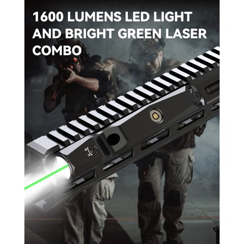 Votatu M9L-G 1600 Lumens Light Laser Combo Compatible with M-Lok Rail Surface, Tactical Flashlight and Green Laser Sight for Rifle, Strobe Function, Magnetic Rechargeable