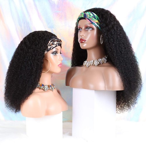 Curly Headband Wig Human Hair Wigs for Black Women - Brazilian Virgin Hair Kinky Curly Wig Headband - Glueless None Lace Front Wigs Human Hair 150% Density Natural Black (26 Inch)