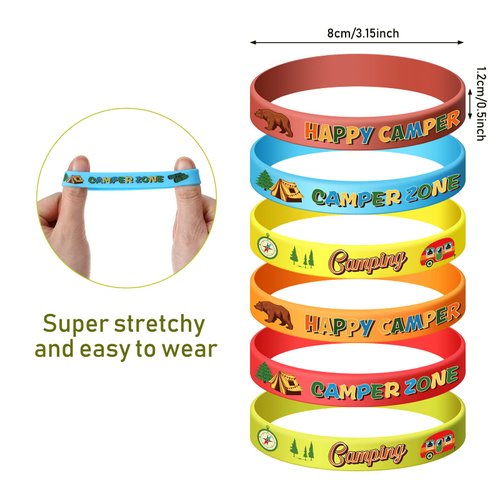 Zomiboo 36 PCS Camping Party Favors Silicone Bracelets Wristbands Happy Camper Party Supplies Camping Birthday Decoration for Camping Adventure Birthday Party Camping Theme Party