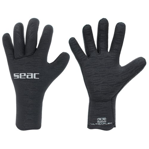 SEAC Ultraflex, 3.5 mm Ultra-Elastic Neoprene Gloves for Diving and Spearfishing, Anti-Slip, Black, Small