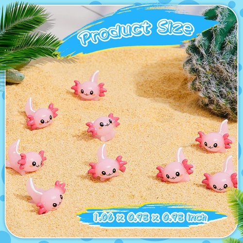 Lewtemi 12 Pieces Mini Resin Axolotl Charm Axolotl Tiny Animal Figurine Miniature Figures Garden Landscape Aquarium Dollhouse Ornament Potted Plants Decoration DIY Crafts for Christmas (Pink)