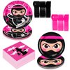 Gejoy 96 Pcs Ninja Birthday Party Supplies Decorations Tableware Kit Include Plates Knives Forks Spoons Napkins for Boy Girls Birthday Party Favors Serve 24 Guests(Girl Style)