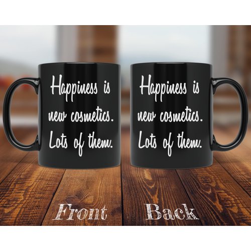 PixiDoodle Happiness Cosmetics Makeup Artist Coffee Mug (11 oz, Black)