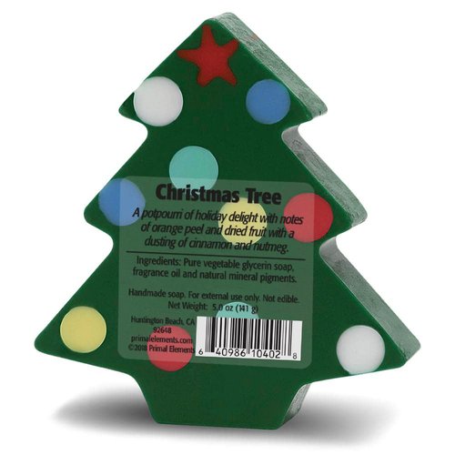 Primal Elements Glycerin Christmas Bar Soap | Helps All Skin Types, Sensitive, Oily & Dry Skin | NO PARABENS, VEGAN, GLUTEN FREE, 100% VEGETABLE BASE - (Christmas Tree)
