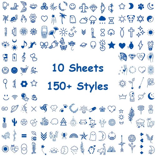OohFaice Temporary Tattoos, Small Semi Permanent Fake Tattoo for Adult Women Teen Girl, Realistic, Long Lasting, Waterproof, 10 Sheets Tiny Tattoo Stickers with Plant Based Ink,Blue A