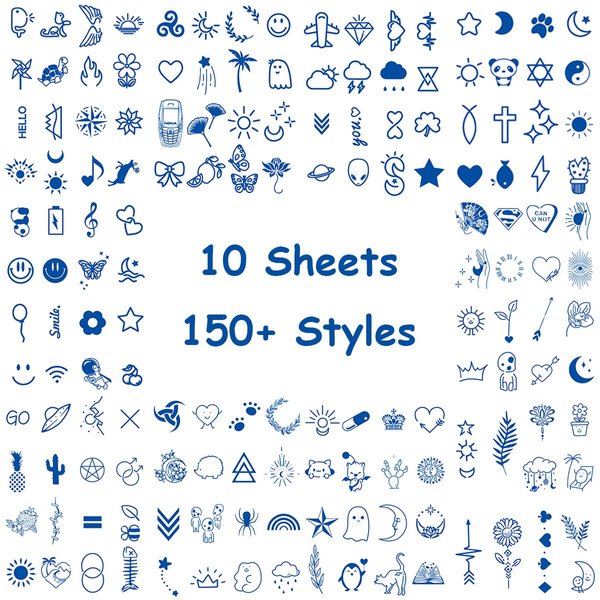 OohFaice Temporary Tattoos, Small Semi Permanent Fake Tattoo for Adult Women Teen Girl, Realistic, Long Lasting, Waterproof, 10 Sheets Tiny Tattoo Stickers with Plant Based Ink,Blue A