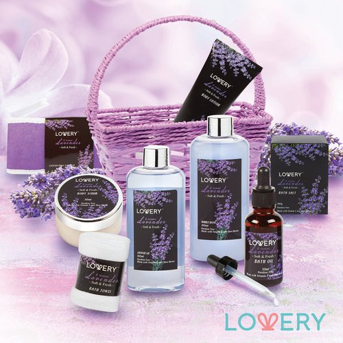 Christmas Gifts, Spa Gift Basket, Luxury 9 Piece Bath & Body Set For Women & Men,Lavender & Jasmine Scent With Shower Gel, Bubble Bath, Lotion, Bath Salt, Body Scrub,Massage Oil, Loofah & Basket