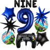 12pcs Video Game Themed Party Decorations, Number 9th Boys Birthday Party Supplies, Navy Blue Video Game Controller Mylar Foil Balloon, Video Game star Party Decoration Supplies