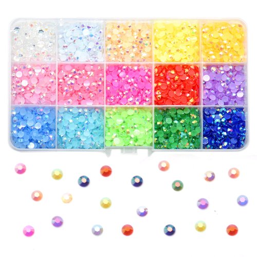 Spaidoon 5mm Rainbow Rhinestones Kit, Round Crystal Bling Colorful Rhinestones for Crafts, Non-Hotfix Flatback Resin Colored Jelly Rhinestones for Clothes, Shoes, Tumblers, Nail Art Decoration