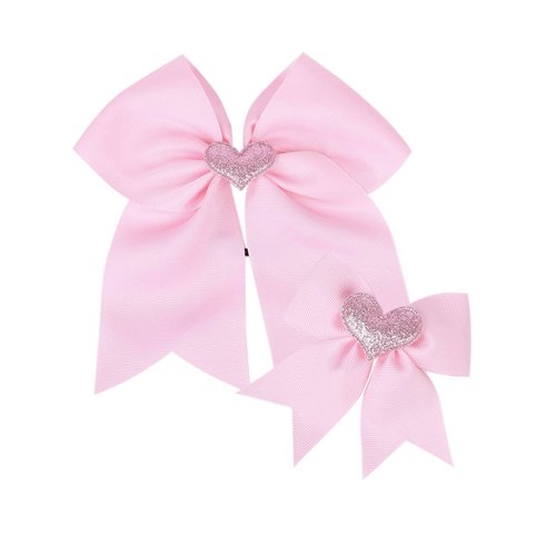 Valentine Cheer Bows Hearts Ponytail Holder Bowknot Valentine Hearts Hair Ring Tie Bow JHV20 (A1-Pink)