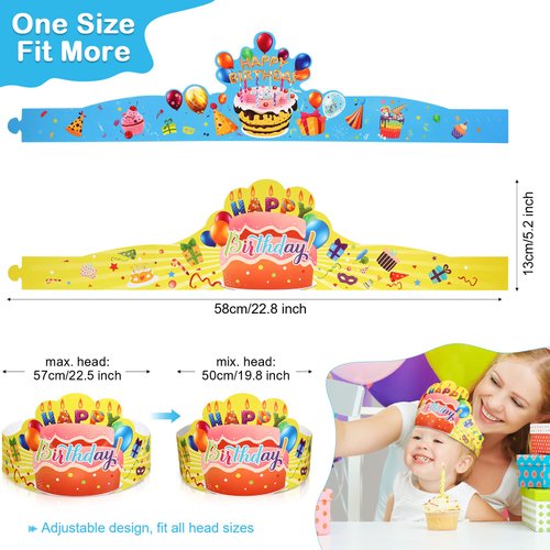 Zonon 36 Pieces Birthday Crowns for Kids Classroom Adjustable Colorful Happy Birthday Hats for School Kindergarten Party Supplies(Vivid Style)