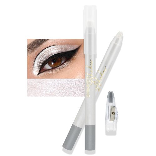 WanTuoluo Colored Semi-Pearlescent Cream-to-Powder Eye Shadow Stick with Sharpener for for Eye Makeup,White Silver Shimmer Matte Highlight Eyelid Shadow Liner Pen sombras en crema para ojos (05#)