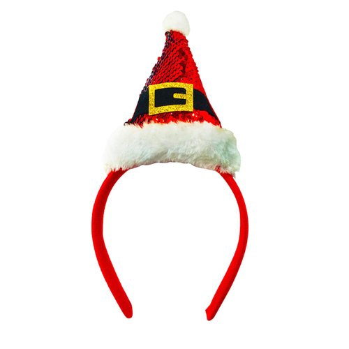 ZEYER Christmas Headband Cute Hat Toppers Headband Sequin Red Hat Christmas Hair Band Funny Christmas Accessories Costume Headwear Holiday Party Favors 1 PCS