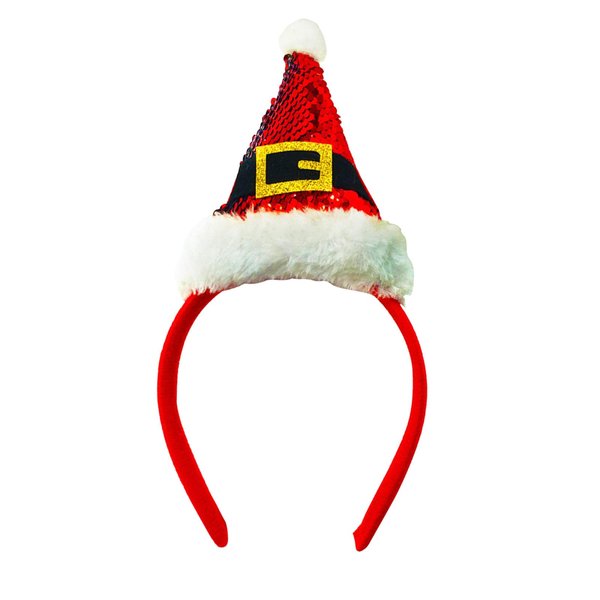 ZEYER Christmas Headband Cute Hat Toppers Headband Sequin Red Hat Christmas Hair Band Funny Christmas Accessories Costume Headwear Holiday Party Favors 1 PCS