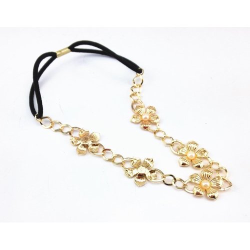 yueton 2pcs Gold and Silver Pearl Flower Elastic Headband Hair Band Women Hair Jewelry Accessories