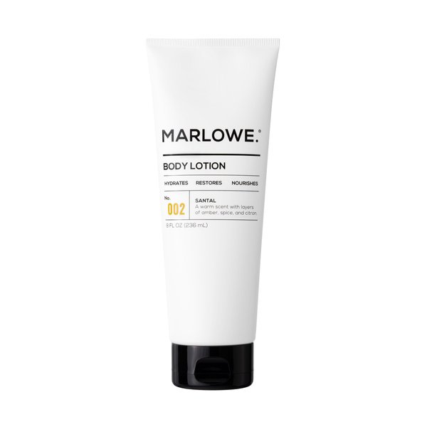MARLOWE. No. 002 Santal Body Lotion 8 Oz, Moisturizing & Nourishing Daily Dry Skin Lotion for Men, Made with Hydrating Natural Aloe Vera, Non-Oily, Warm Amber, Spice & Citron Scent, Vegan