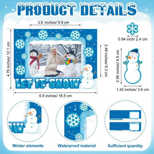 Blueweenly 24 Packs Winter Picture Frame Craft Kit DIY Winter Photo Frames Bulk Snowflake Snowman Christmas Frosted Window Pane Magnet Frame Art Crafts for Party Favor Decor Home Activity