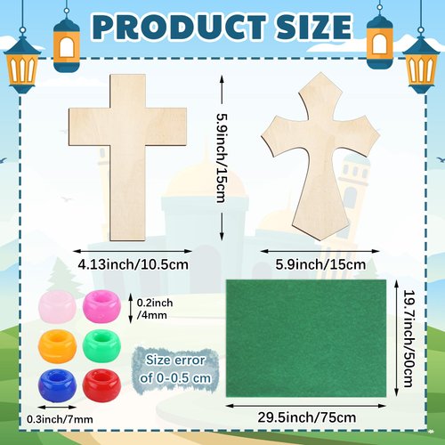 Blueweenly 30 Sets Cross Crafts for Kids DIY Christian Jesus Crafts Bible Crafts Sunday School Vbs Supplies Religious Wooden Cross Sticky Boards with Tissue Paper Beads Gift for Church Activities