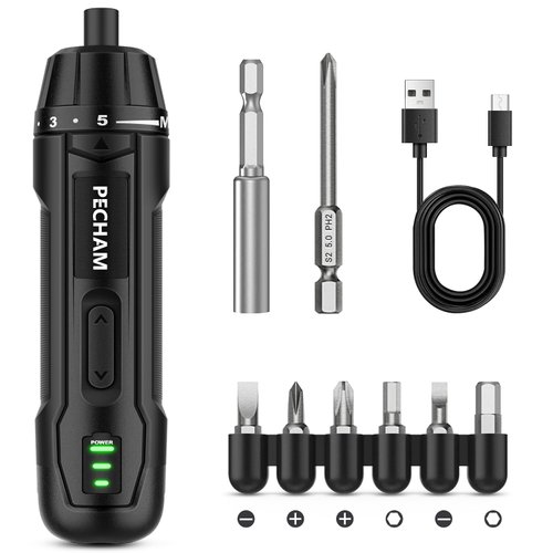 Electric Screwdriver PECHAM,3.6V Cordless Screwdriver Set,TYPE-C Charging Cable,5 Torque,5N.m, 2000mAh,Manual & Electric,8 Pcs Bits for Electrical Repairs,Automatic Portable Power Screwdriver