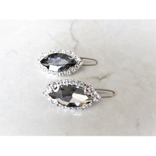 Generic Two small tiny dark gray or clear crystal hair pin clip barrettes fine hair (Primary color: Clear)