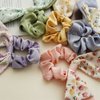 5PCS Short Hair Scarf with Ribbon Hair Bow Scrunchies Elegant Bow Hair Ties Floral Hair Scrunchies Chiffon Bowknot Hair Scrunchies for Women