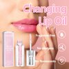 Magic Color Changing Lip Oil, Warm Change Lip Gloss, Nourishing Lip Glow Oil Upgraded Big Brush Head Moisturizing Lip Oil Long Lasting & Non-Sticky Primer Lip Tint (Pink)
