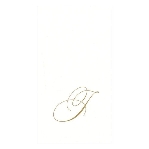 Caspari White Pearl Paper Linen Guest Towels, Monogram Initial J, Pack of 24