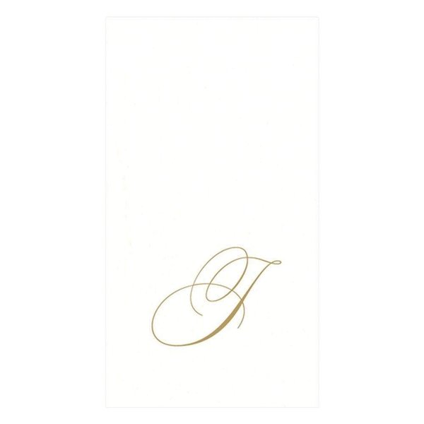 Caspari White Pearl Paper Linen Guest Towels, Monogram Initial J, Pack of 24