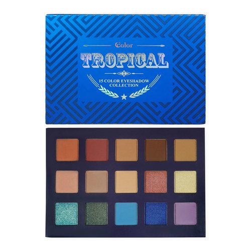 Ccolor Cosmetics - Tropical, 15-Color Eyeshadow Palette, Highly Pigmented, Long-Wearing, Easy-to-Blend, Bright Blues, Neutral Matte & Shimmer Eye Shadow, Professionally Formulated Eye Makeup