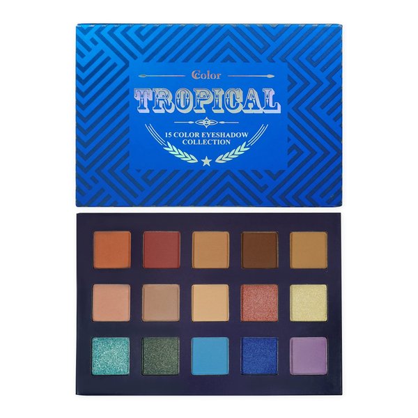 Ccolor Cosmetics - Tropical, 15-Color Eyeshadow Palette, Highly Pigmented, Long-Wearing, Easy-to-Blend, Bright Blues, Neutral Matte & Shimmer Eye Shadow, Professionally Formulated Eye Makeup