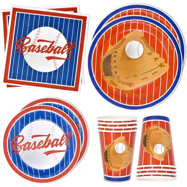 96 Pcs Baseball Sport Party Supplies Set Paper Plate Cup Napkin for Game Day Boys Girls Birthday Disposable Tableware Serves 24