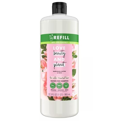 Love Beauty And Planet Blooming Color Sulfate-Free Shampoo Murumuru Butter & Rose, for Color Treated Hair Vegan, Paraben-free, Silicone-free, Cruelty-free 32.3 oz Refill Bottle