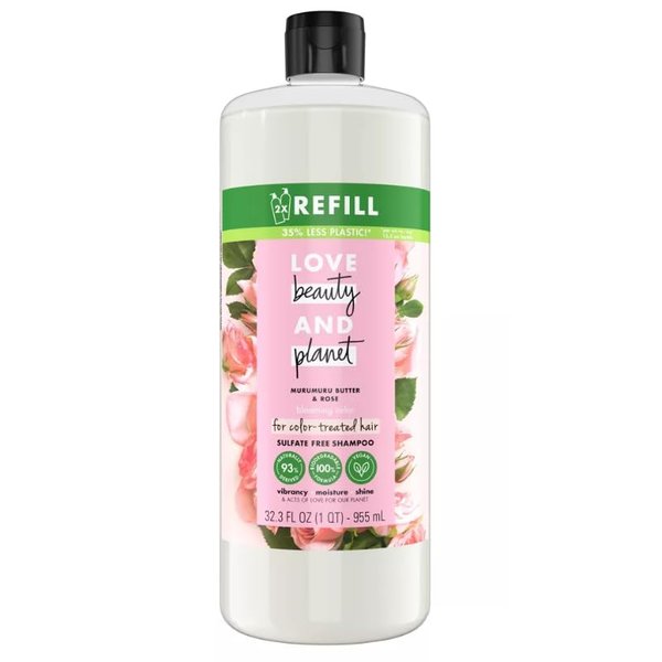 Love Beauty And Planet Blooming Color Sulfate-Free Shampoo Murumuru Butter & Rose, for Color Treated Hair Vegan, Paraben-free, Silicone-free, Cruelty-free 32.3 oz Refill Bottle