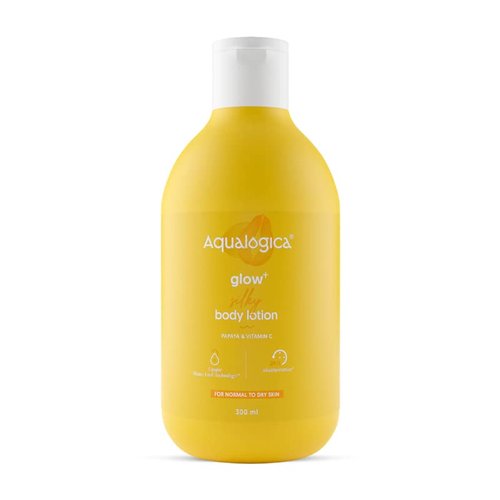 Aqualogica Glow+ Silky Body Lotion for Normal to Dry Skin | Gives 24-Hour Glowing Moisturization with Papaya & Vitamin C | Lightweight Formula | 10.14 Fl Oz/300ml