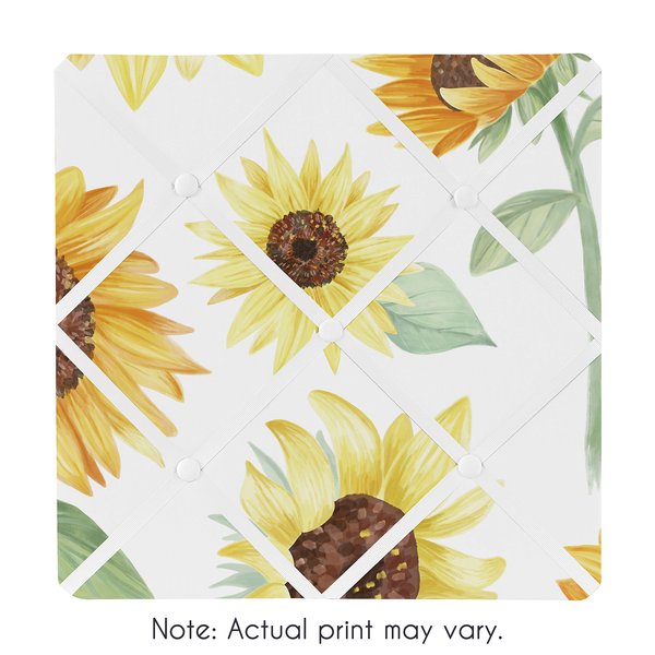 Sweet Jojo Designs Yellow, Green and White Sunflower Boho Floral Fabric Memory Memo Photo Bulletin Board - Farmhouse Watercolor Flower