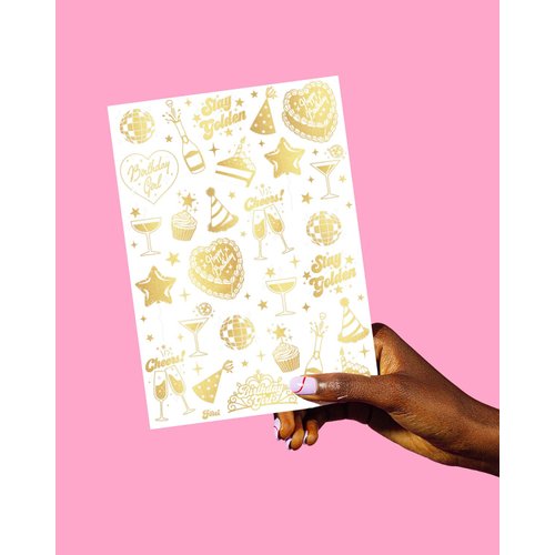 xo, Fetti Golden Birthday Temporary Tattoos - 50 gold styles | Birthday Party Decorations, Fun Birthday Girl Party Favors, HBD, Older Wiser Hotter, Fifty and Fabulous, Funny Bday Gift